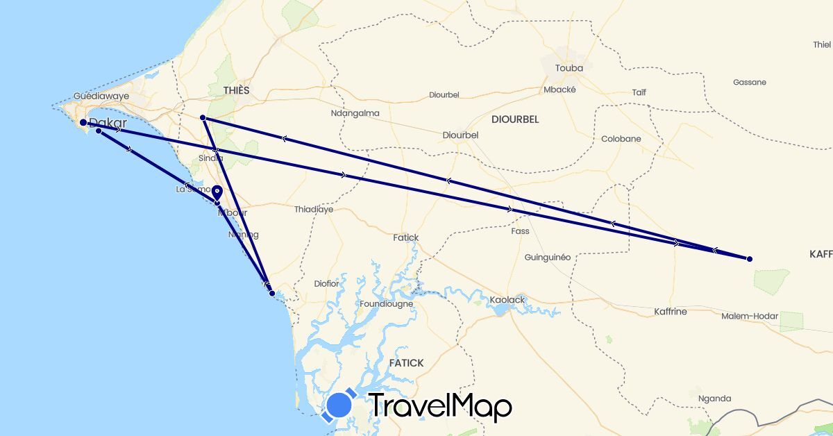 TravelMap itinerary: driving in Senegal (Africa)